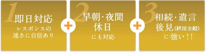 即日対応、早朝・夜間・休日対応、何度でも無料相談